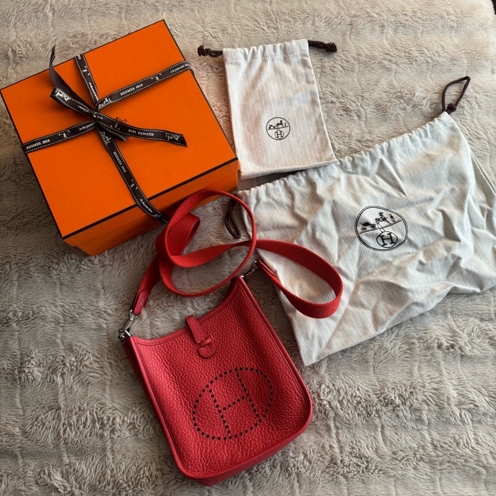 Hermes Evelyne Mini Red Bag Crossbody 100% Authentic